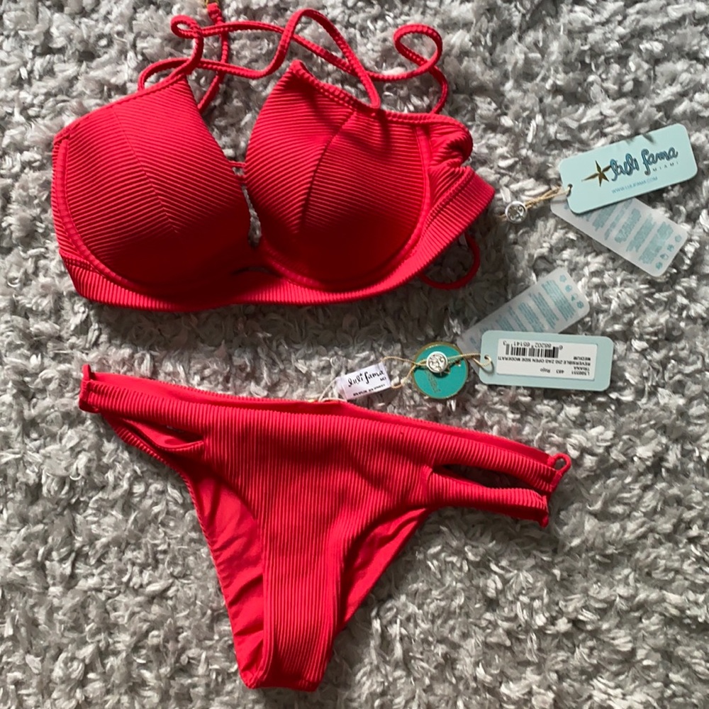 NWT Luli Fama bikini Small top/ Med bottoms